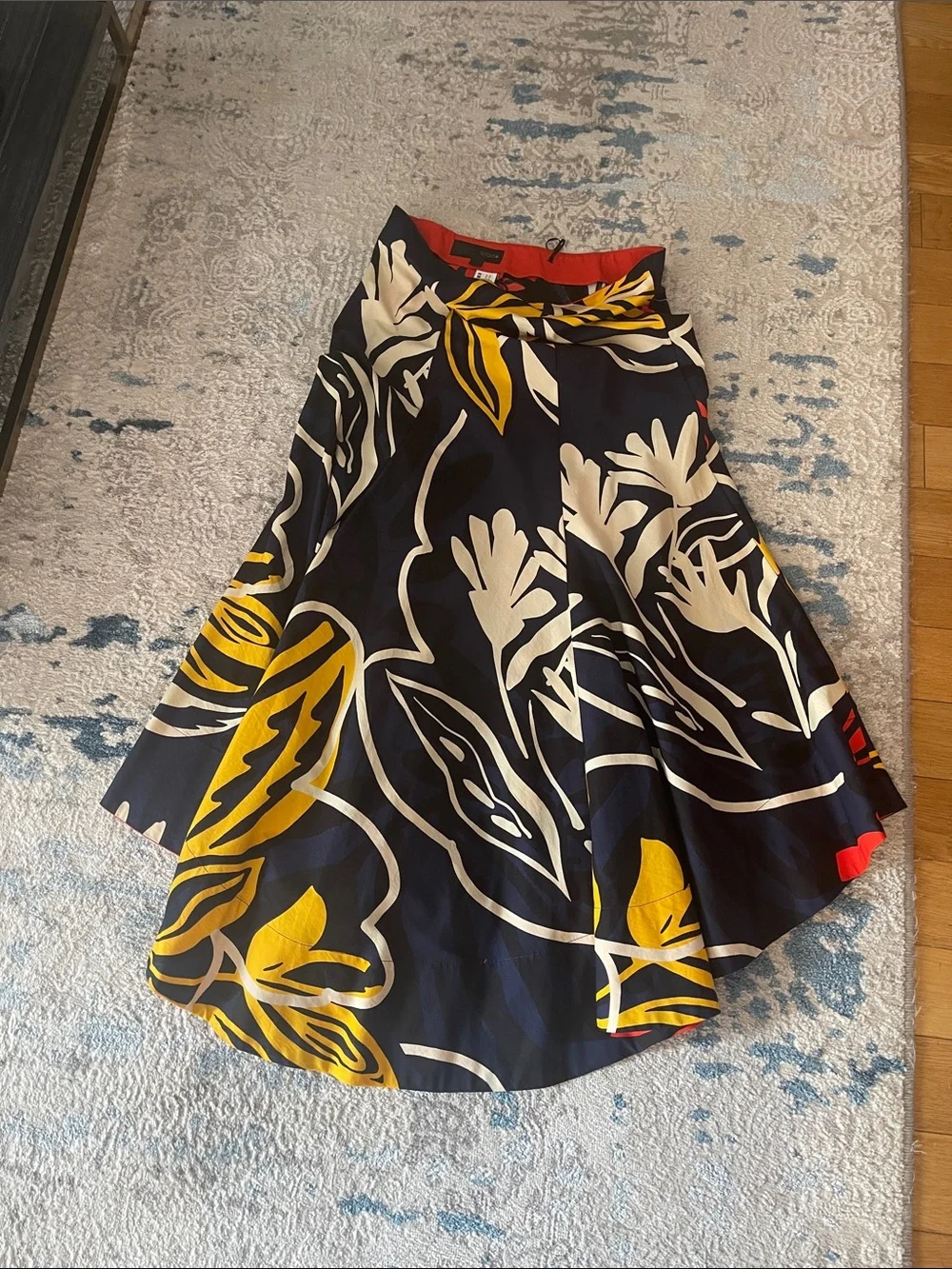 Zara Navy Blue Floral Circle Skirt with Yellow & Cream Accents